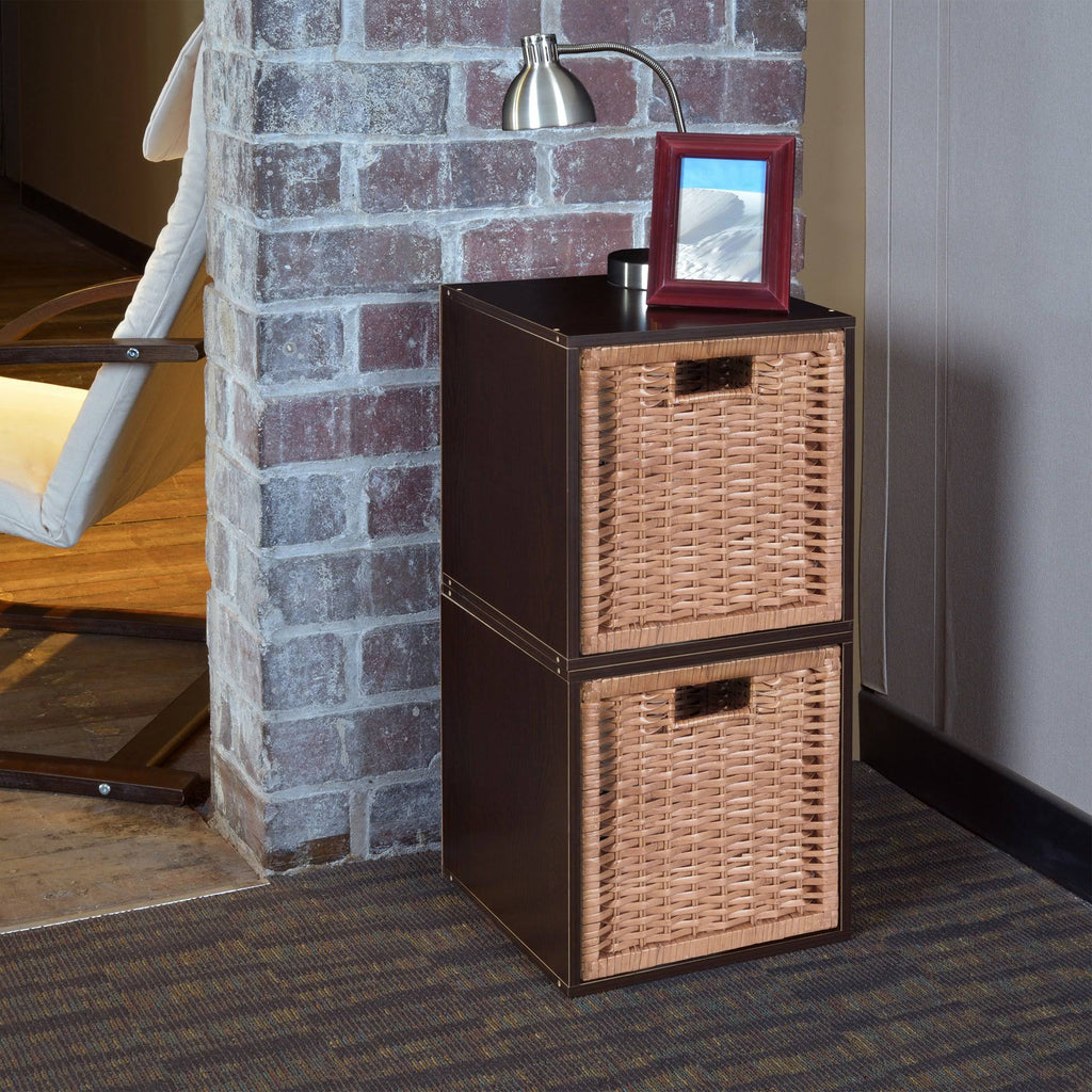 Truffle/Natural 2 Cubes and 2 Wicker Baskets Storage Set Y220866