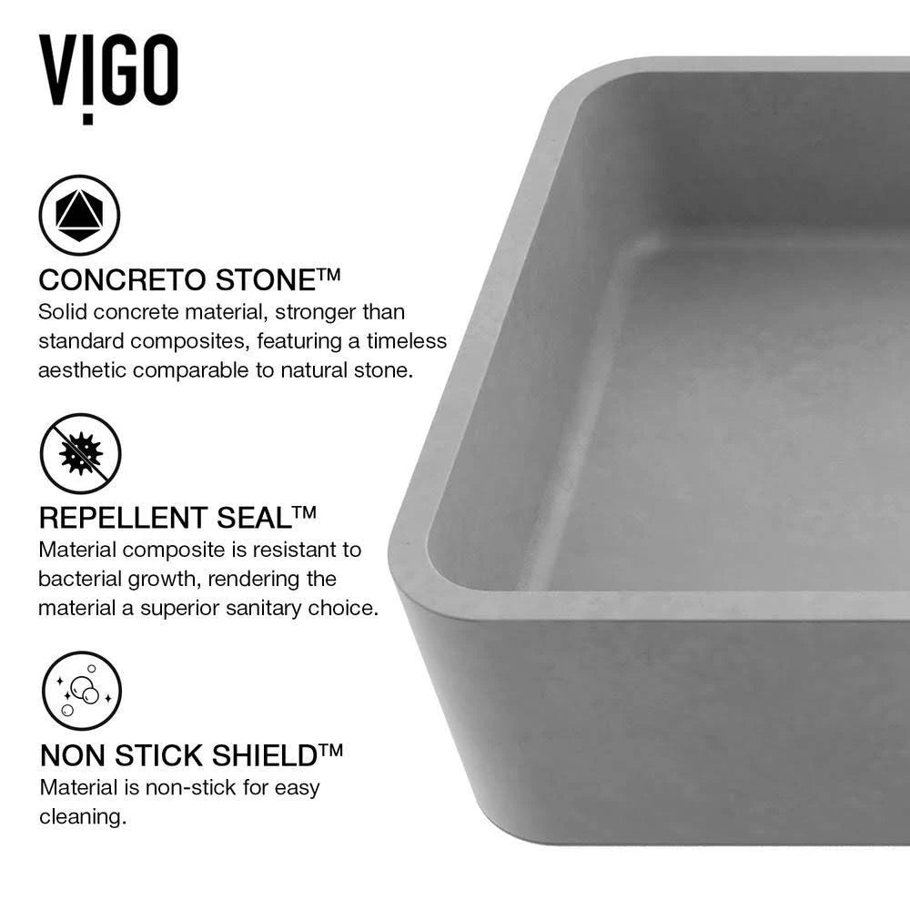 Rectangular Bathroom Vessel Sink in Gray with Faucet and Pop-Up Drain in Matte Black R898322