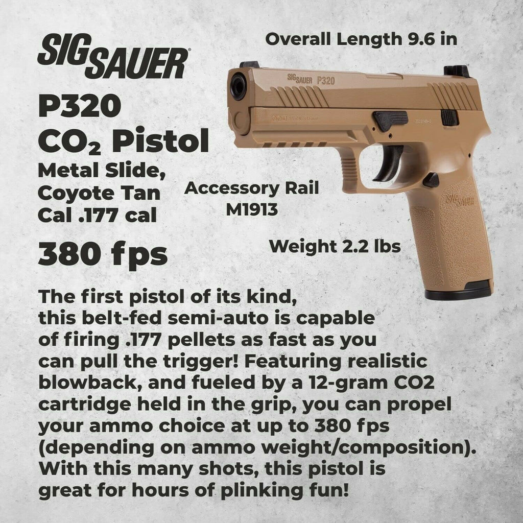 SIG Sauer P320 Air Pistol with CO2 12 Gram (15 Pack) and 500 Lead Pellets Bundle O270