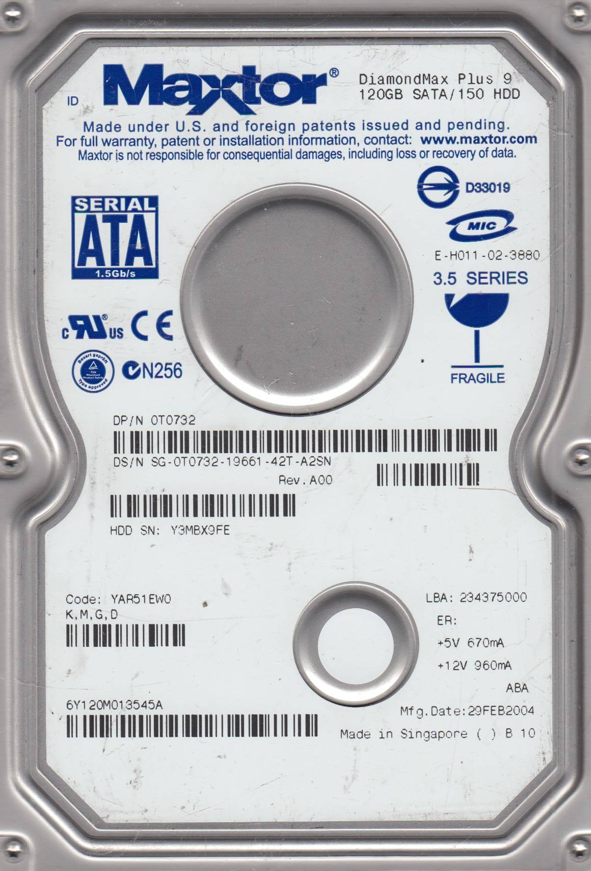 120GB SATA 3.5 Hard Drive E88139