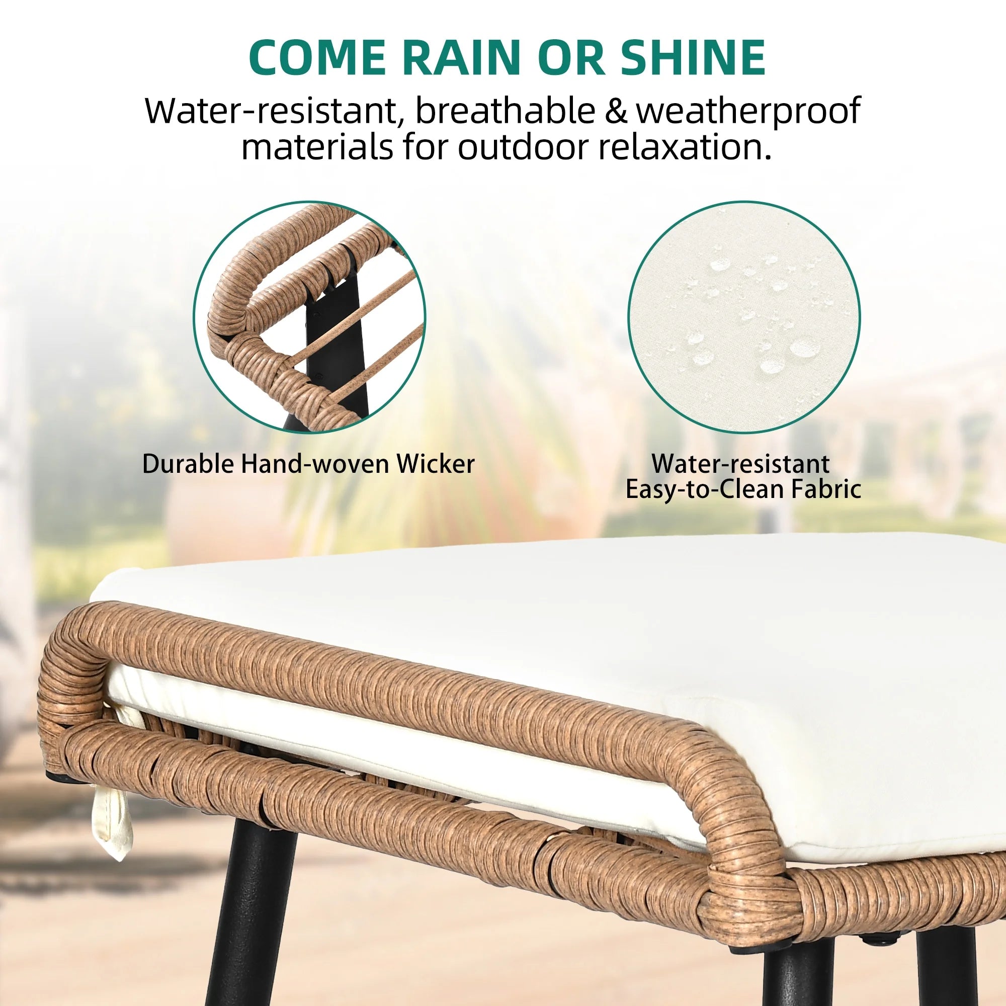 Beige Set of 2 Patio Ottoman with Cushion F899675