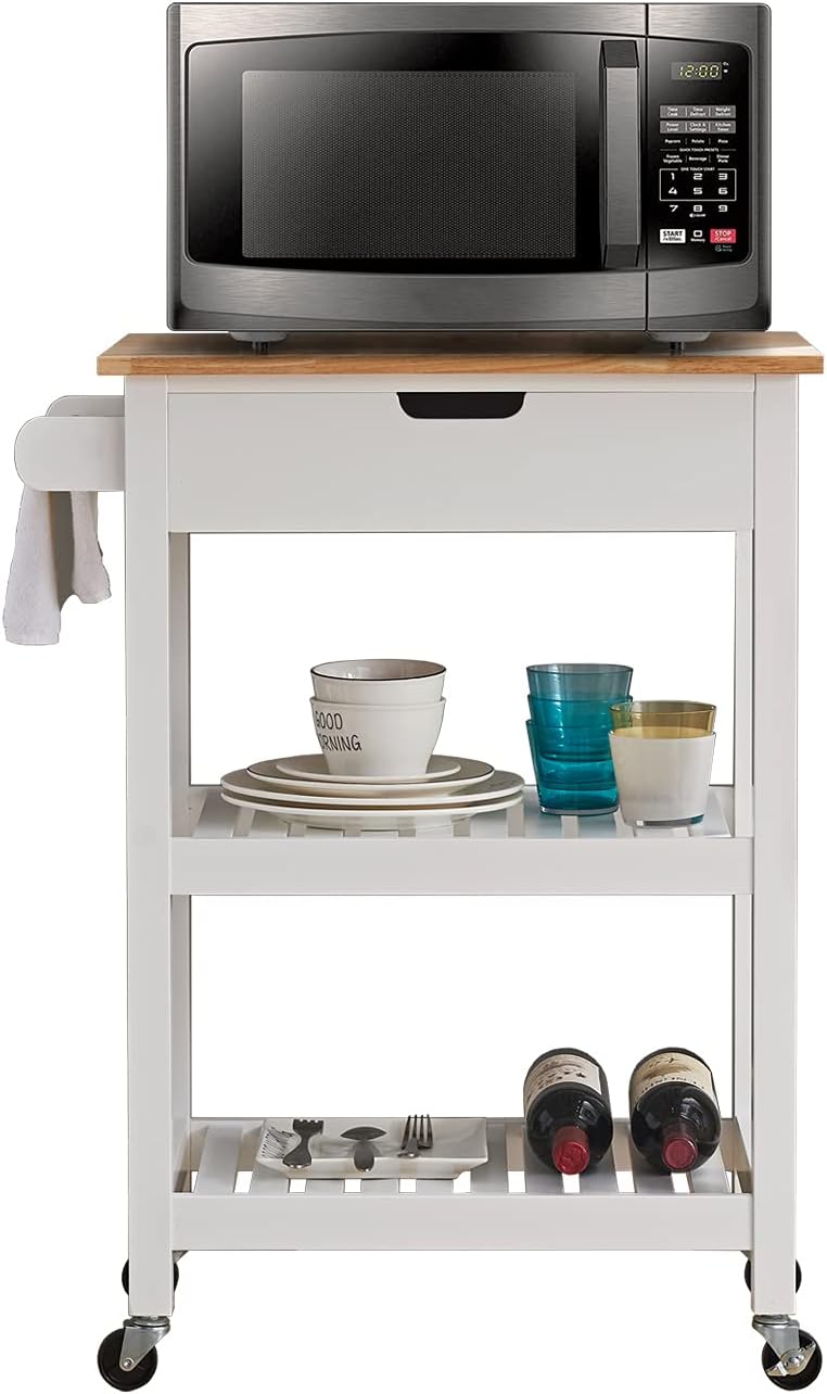 White Rolling Kitchen Cart with Storage R4915