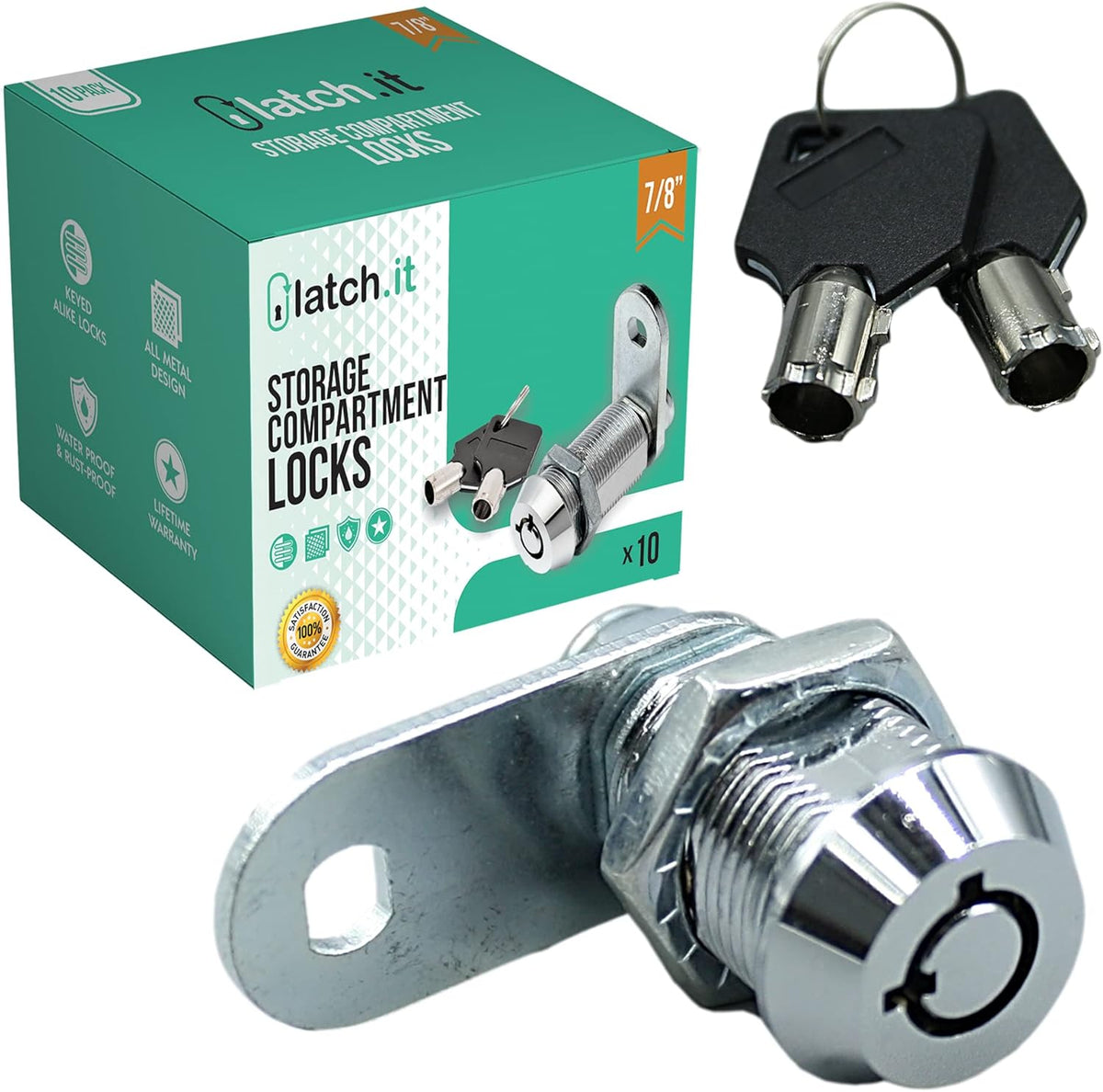 1-1/8" 5-Pack Metal RV Cam Locks with 10 Keys U677790