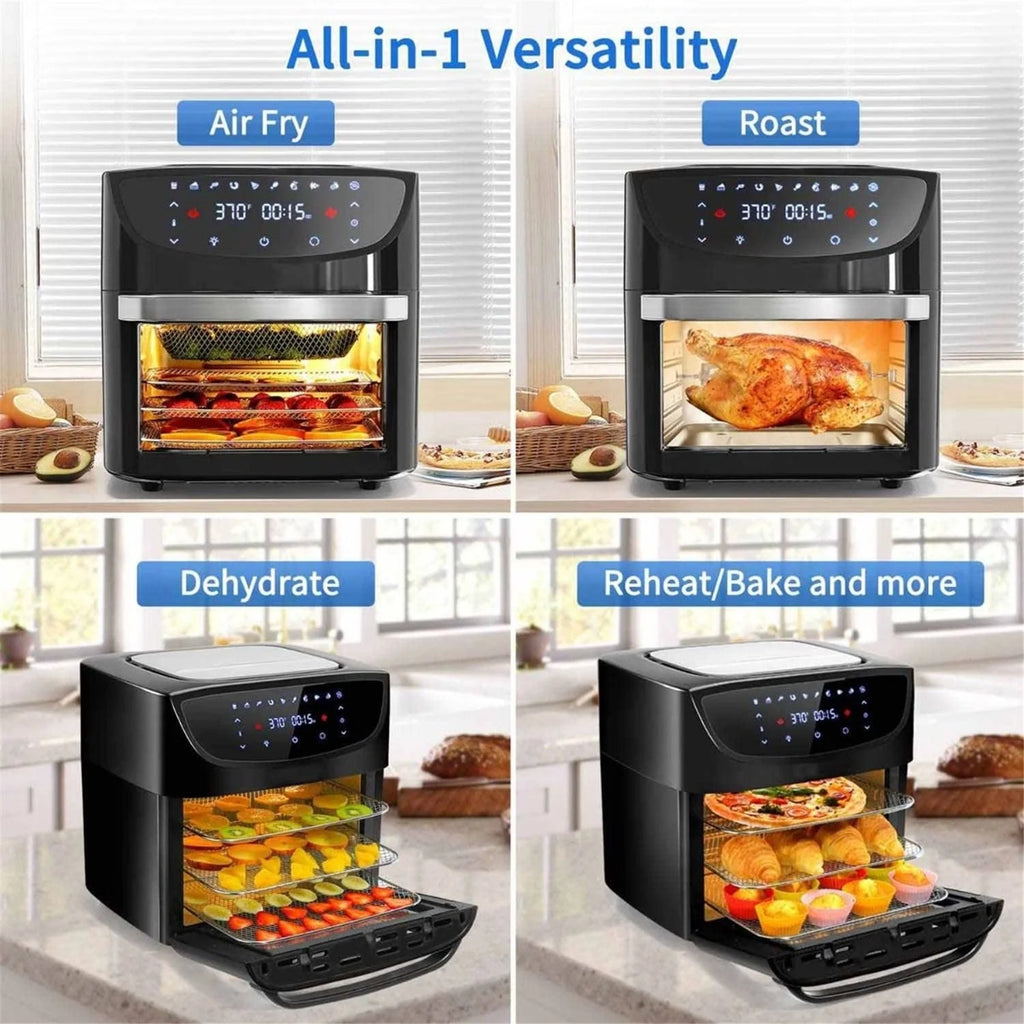 Black Countertop Oven with Air Fryer, Rotisserie, Dehydrator, 9 Accessories E957
