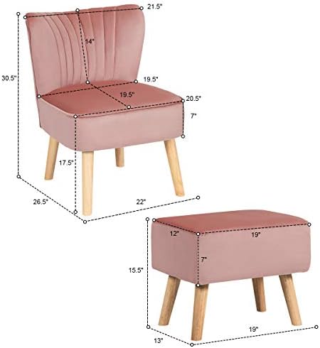 Pink Velvet Accent Chair with Ottoman Z596345