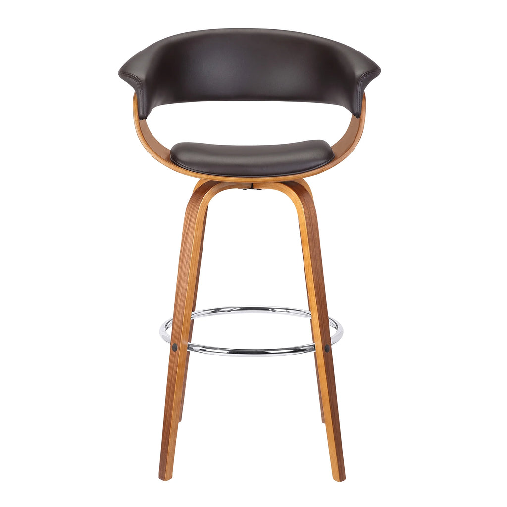 Brown Faux Leather/Walnut Wood Swivel Barstool J687200