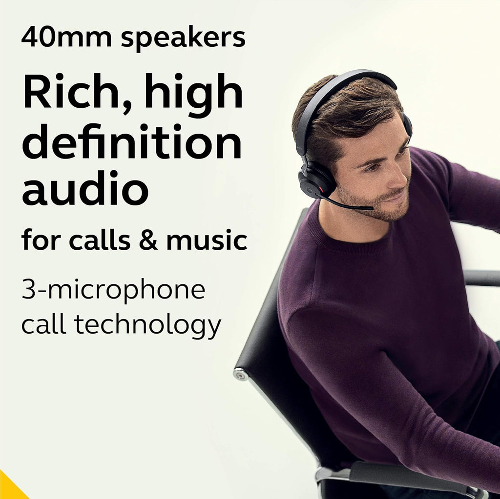 Jabra Evolve2 65 UC Wireless Headset, Stereo, Black, Bluetooth, 37 Hours Battery Life K356