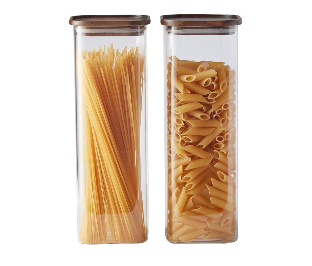 Square Glass Jars with Wood Lids Set of 2 98 fl oz C58748