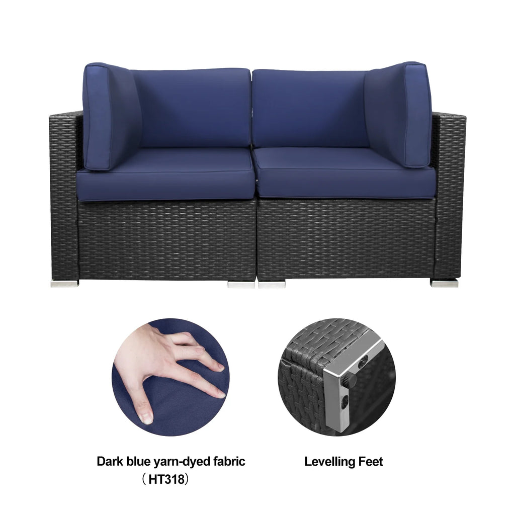 Blue 2-Piece PE Rattan Outdoor Corner Sofa Set D31410