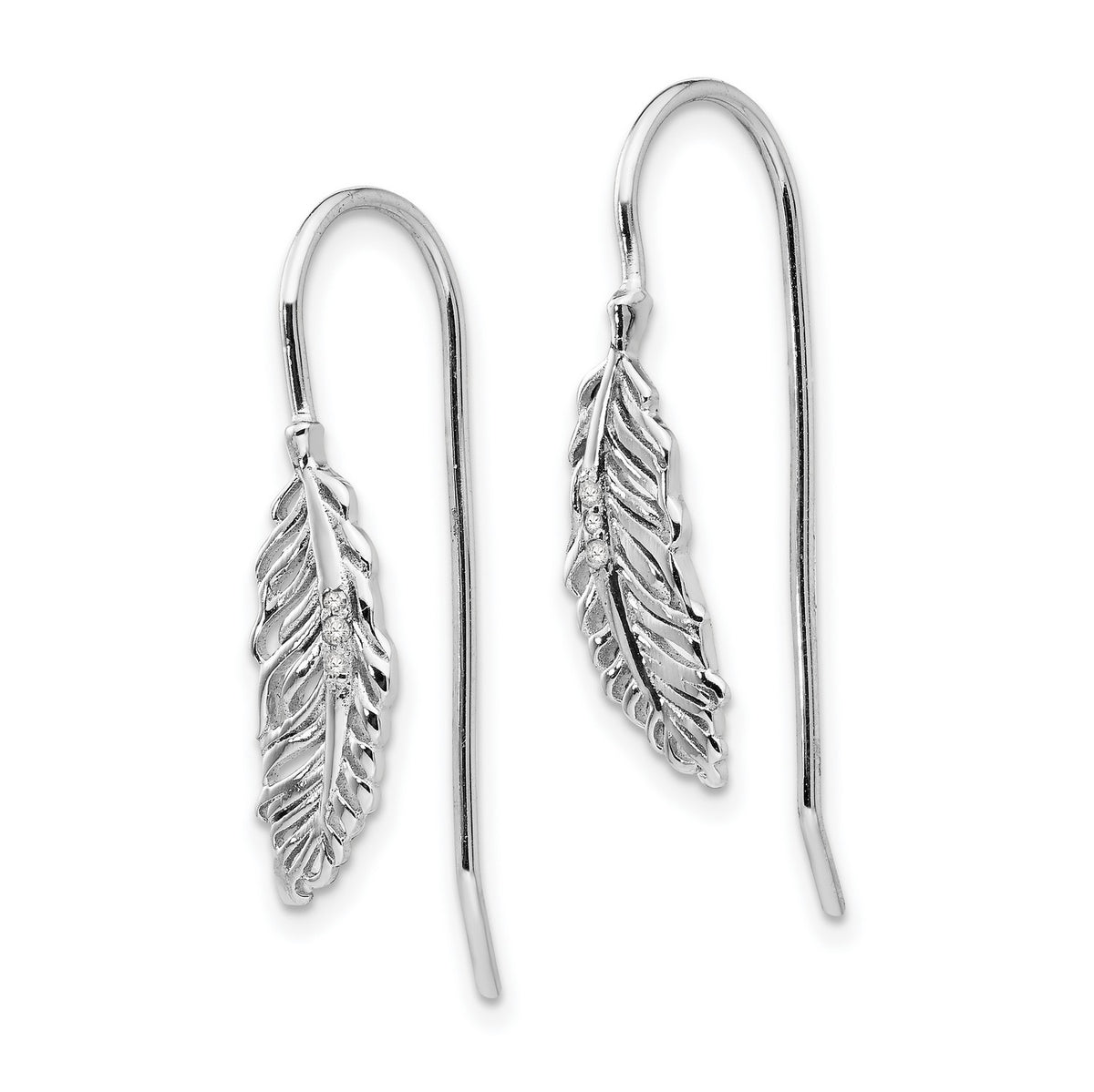 White Ice Diamond Feather Dangle Earrings 29x7 mm X1950