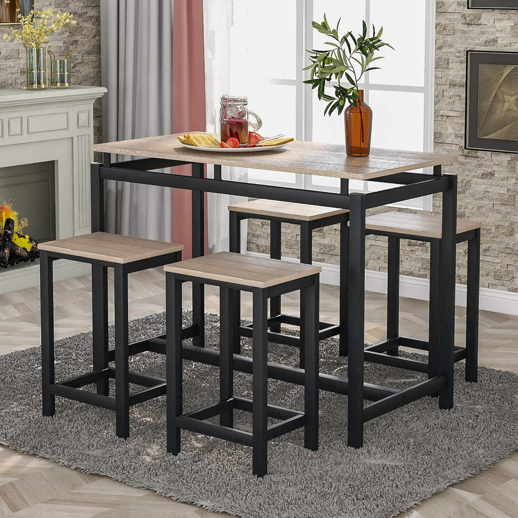 5 Piece Dining Table Set with 4 Chairs Oak E30818
