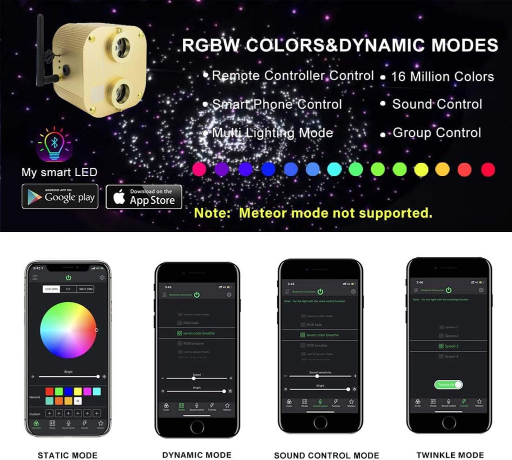 Bluetooth Fiber Optic Star Ceiling Lighting Kits 335pcs 13.1ft RGBW K83761