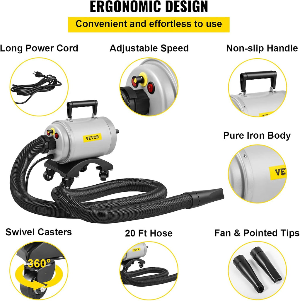 5.0HP 180 CFM 110V Car Air Dryer Blower with Casters, 20 Ft Hose, 2 Nozzles U71082