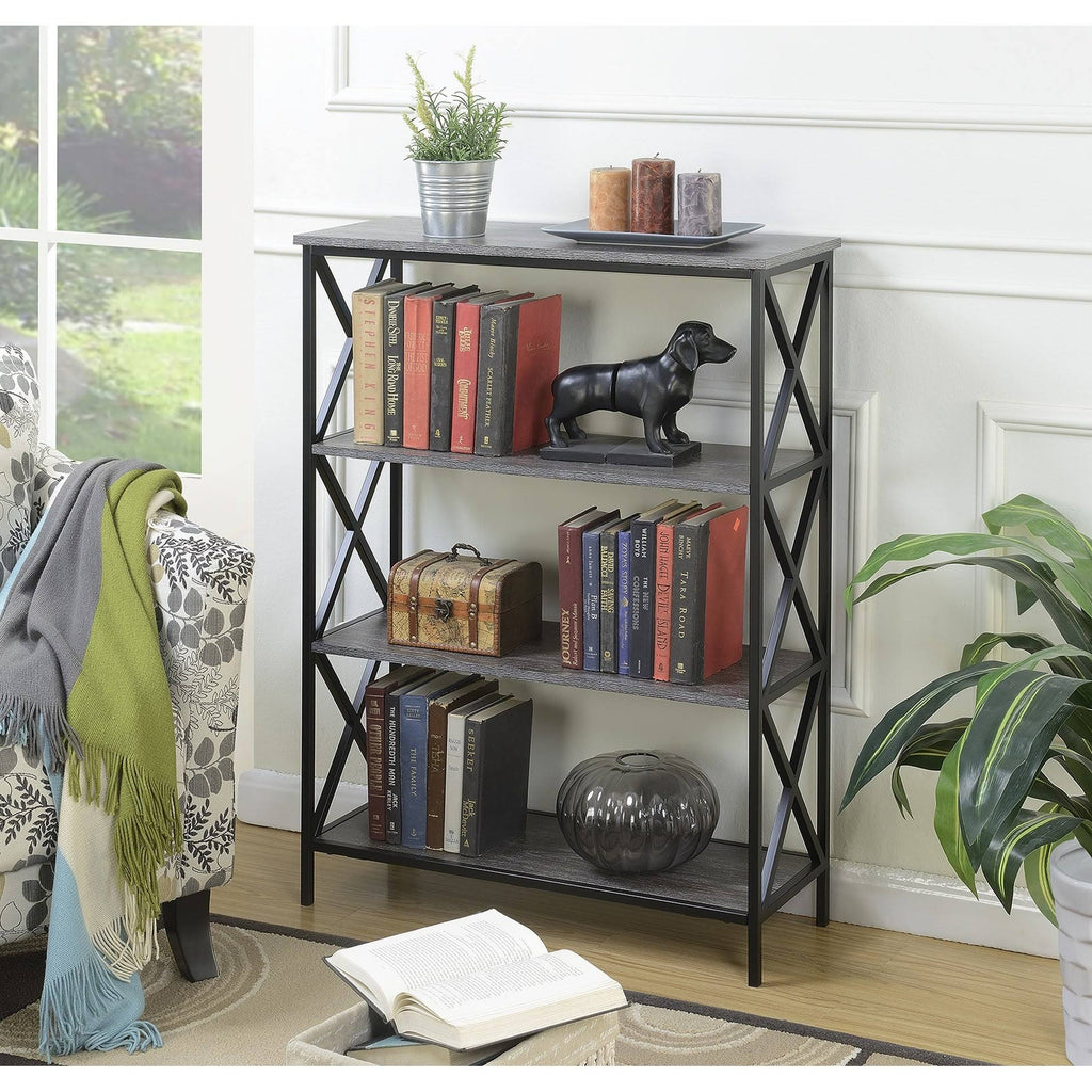 Metal and Wood 4-Shelf Bookcase Grey L7060