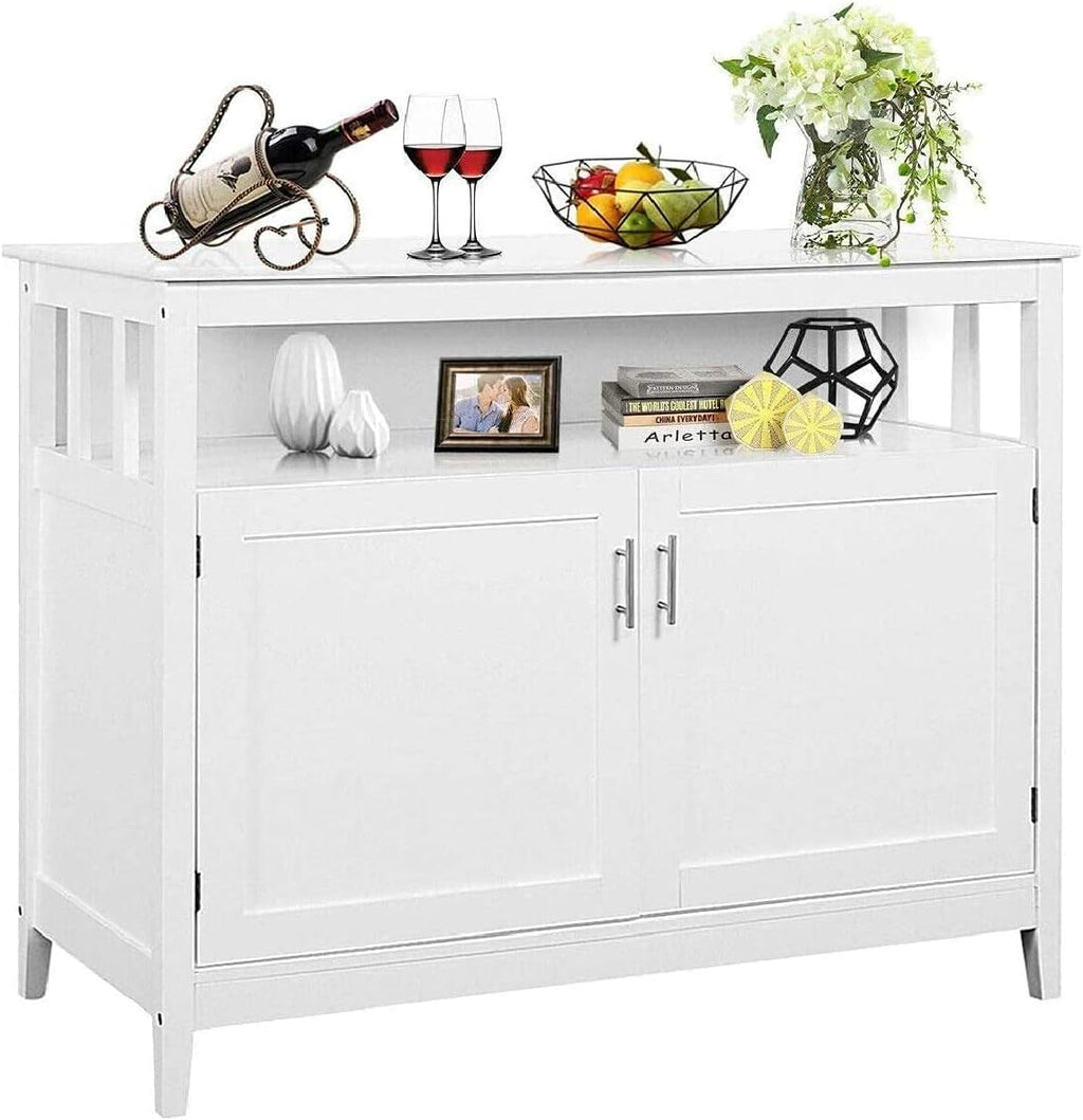 Black Kitchen Storage Sideboard Cabinet with 2 Level Cabinets and Open Shelf R1107