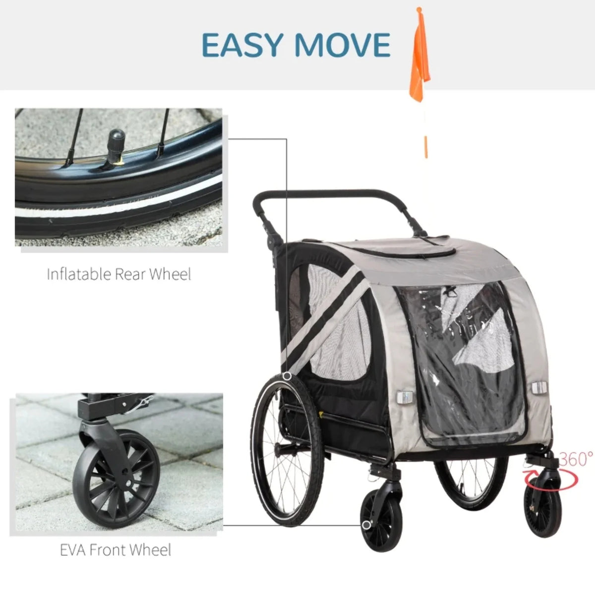 Dog Bike Trailer Stroller with Reflector Flag Y1006