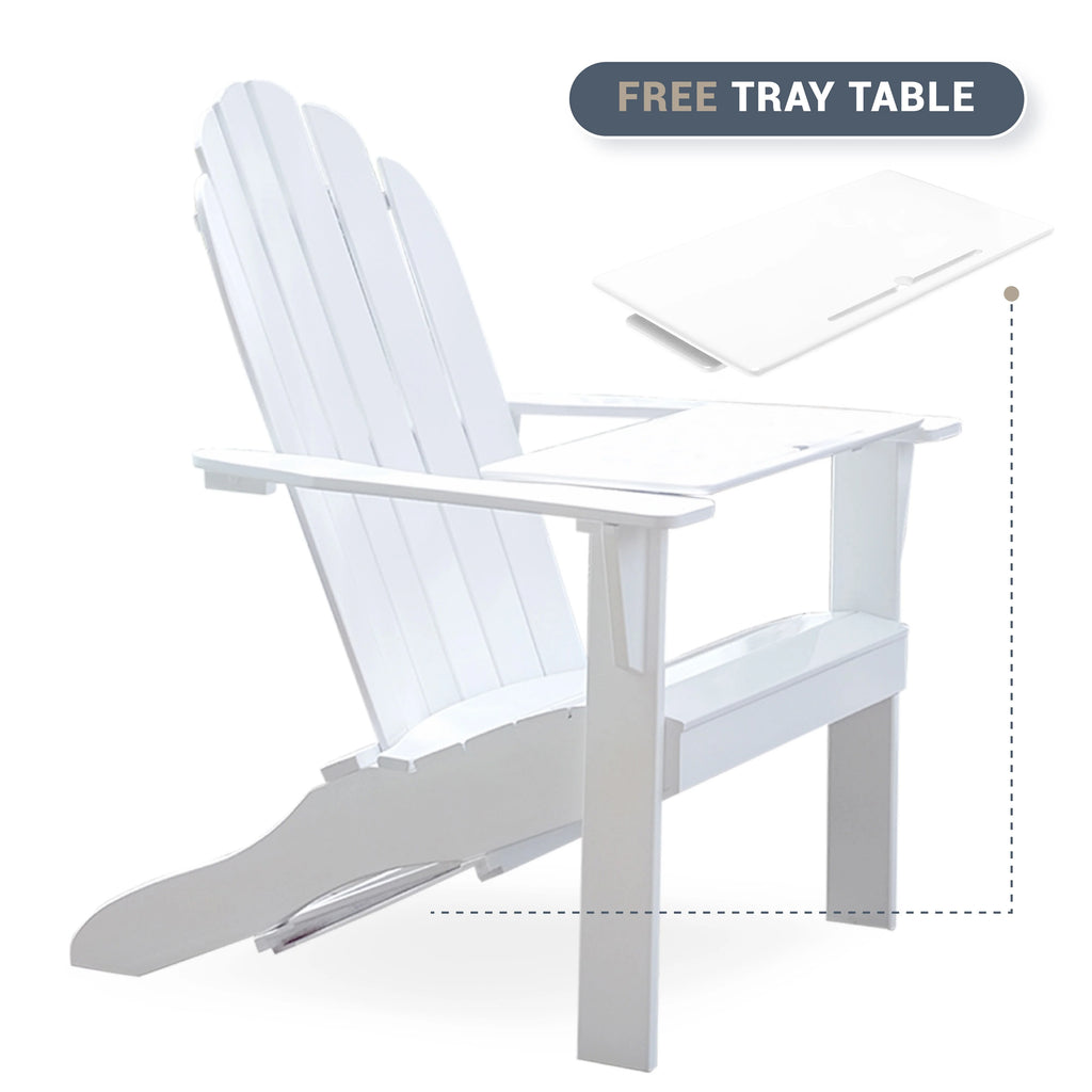 White Solid Wood Adirondack Chair with Tray Table A960