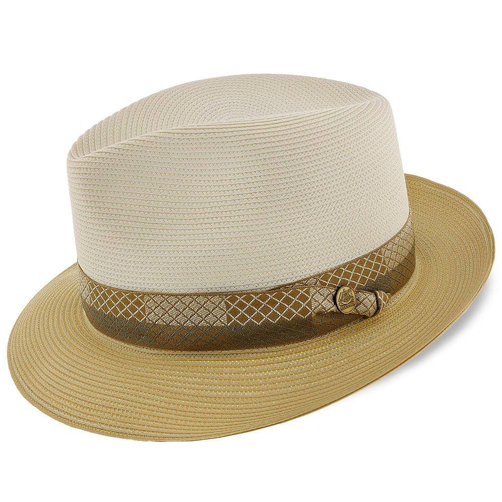 Ivory/Cognac Straw Fedora Hat P7410