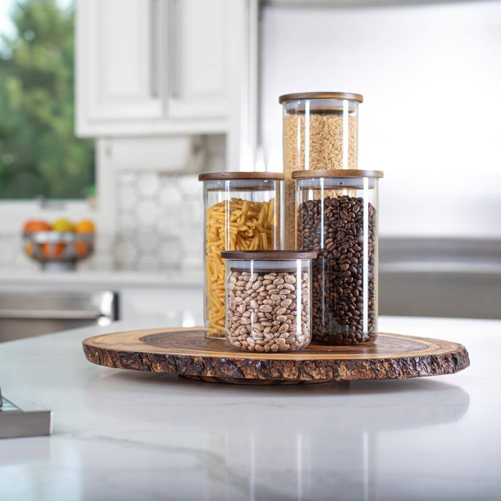 Square Glass Jars with Wood Lids Set of 2 98 fl oz C58748