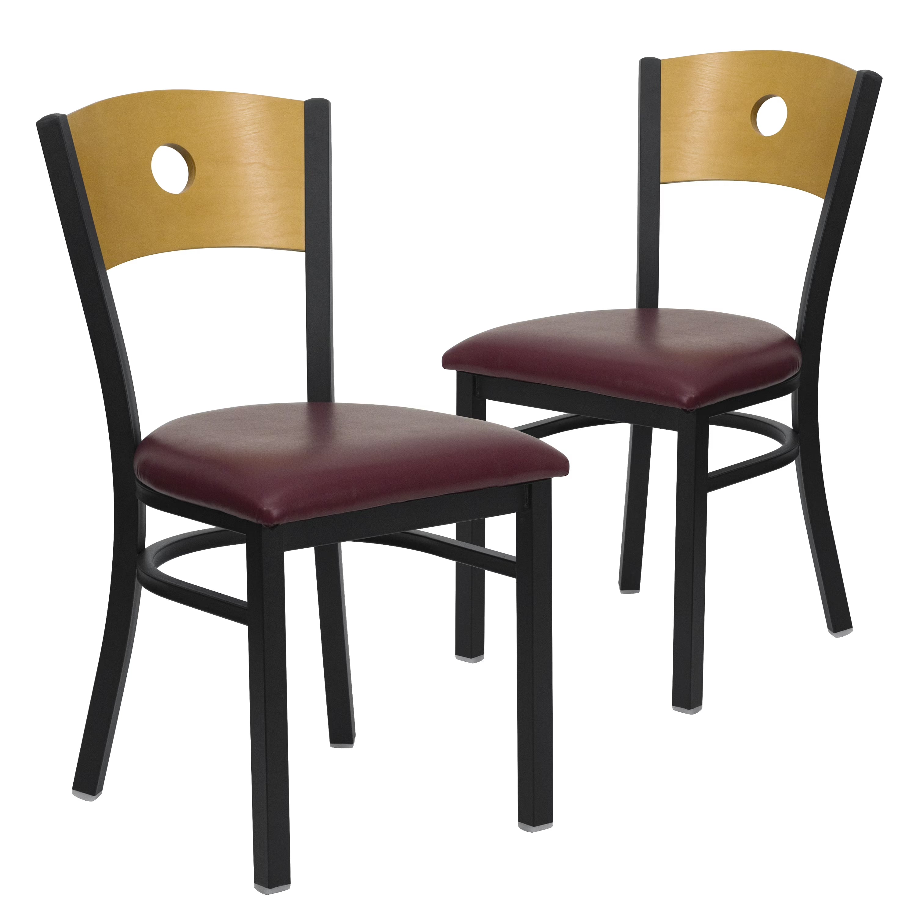 Black Circle Back Metal Restaurant Chair with Burgundy Vinyl Seat I586