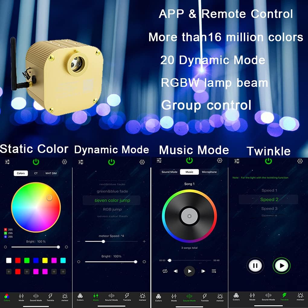 Bluetooth Fiber Optic Star Ceiling Lighting Kits 335pcs 13.1ft RGBW K83761