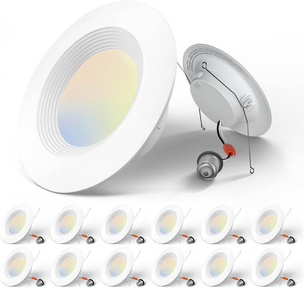 5/6 inch 3CCT LED Recessed Lighting 12 Pack, Dimmable, IC Damp Rated, 12.5W=100W, 950LM Can Lights with Baffle Trim, 3000K/4000K/5000K Selectable, Pack of 2 B35480