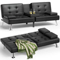 Black Faux Leather Convertible Futon Sofa Bed with Removable Armrests A693273