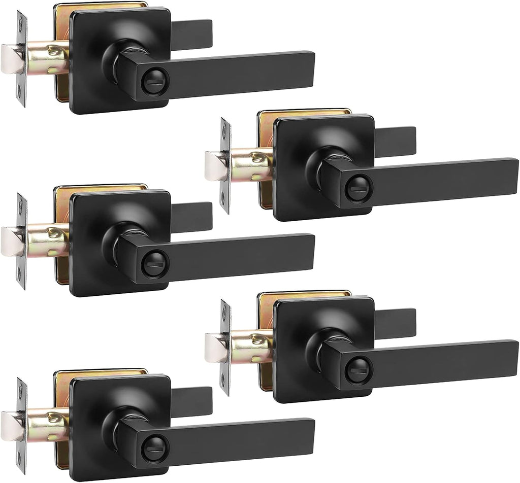 5 Pack Black Door Handles with Lock Privacy Door Levers E868
