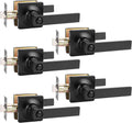 5 Pack Black Door Handles with Lock Privacy Door Levers E868