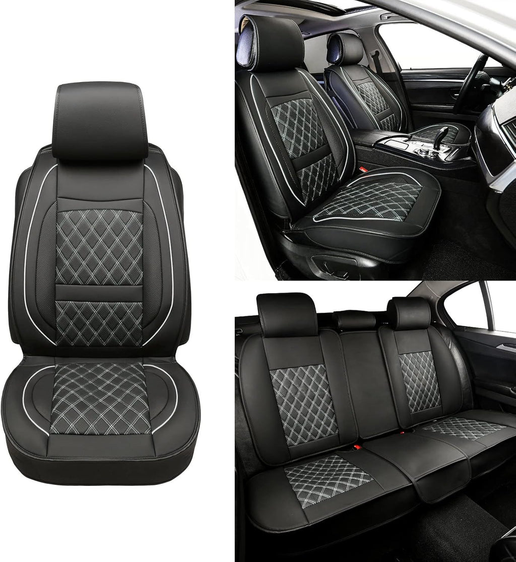 5 Car Seat Covers Black and Blue Leather Full Seat with 2 Car Backseat Storage Waterproof F71152