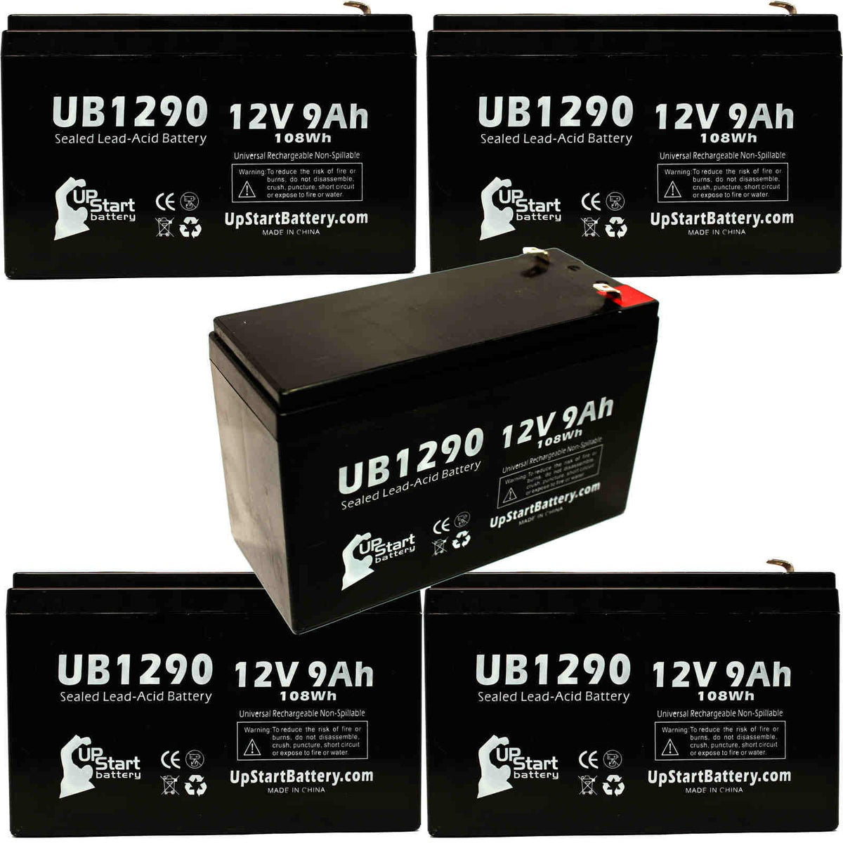 5x Pack Replacement Sealed Lead Acid Battery (12V, 9Ah, 9000mAh, AGM, SLA) with F1 Terminal Adapters N145