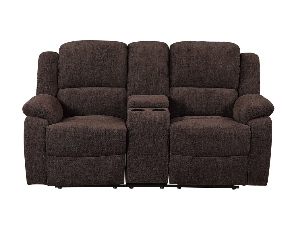 Brown Chenille Loveseat with Console G18047