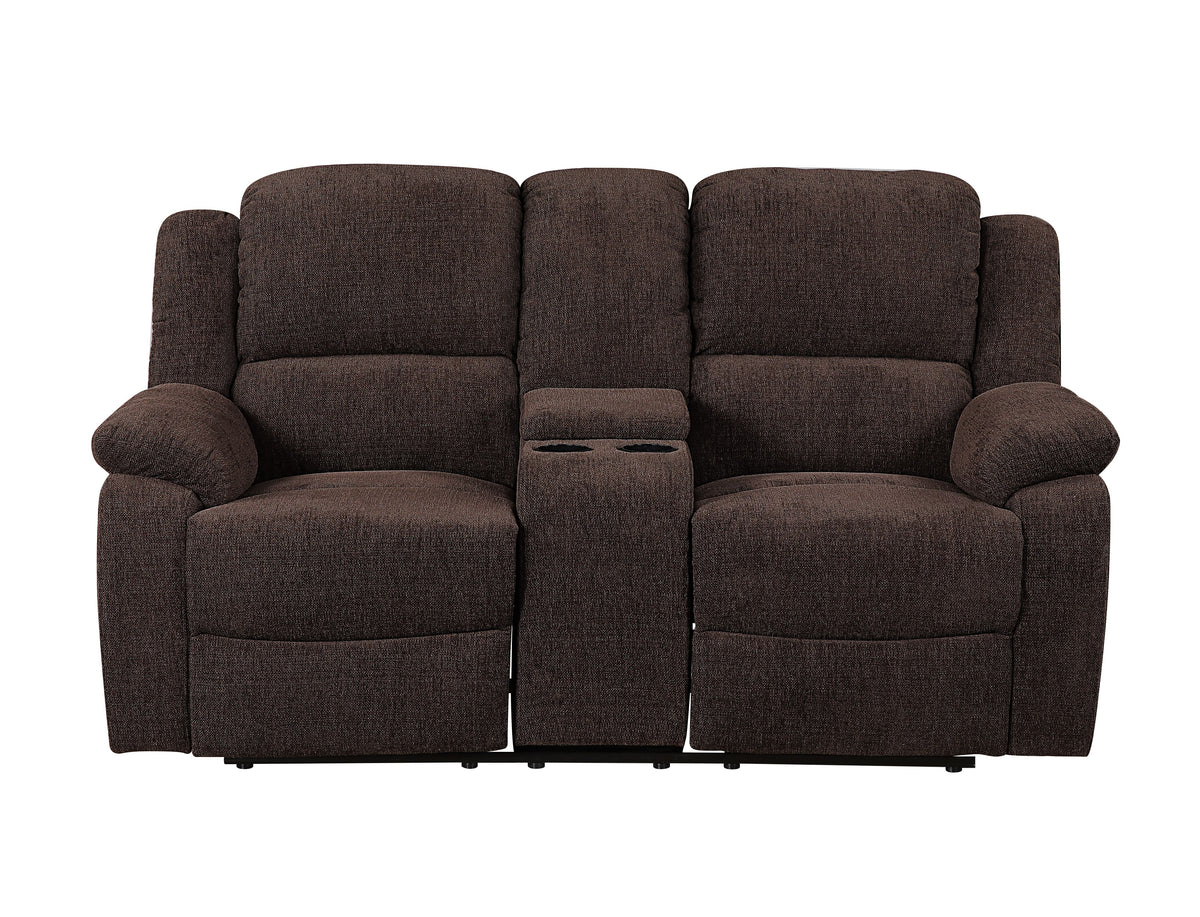 Brown Chenille Loveseat with Console G18047