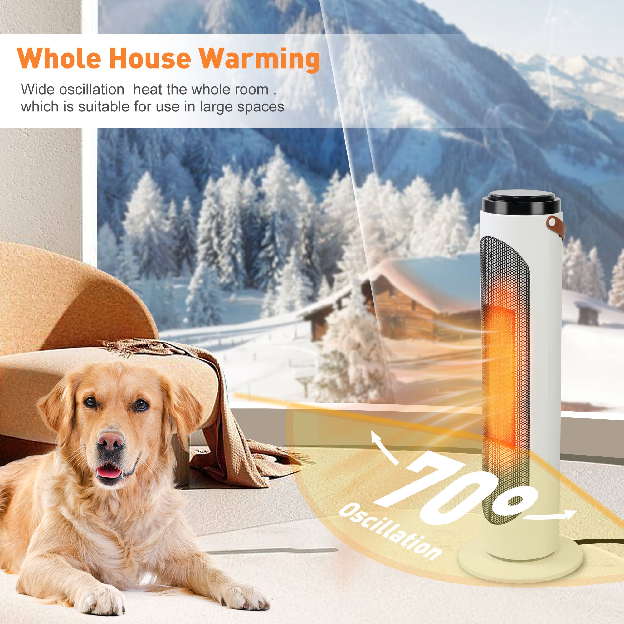 1500W PTC Oscillating Ceramic Space Heater with Remote, 24h Timer D90055