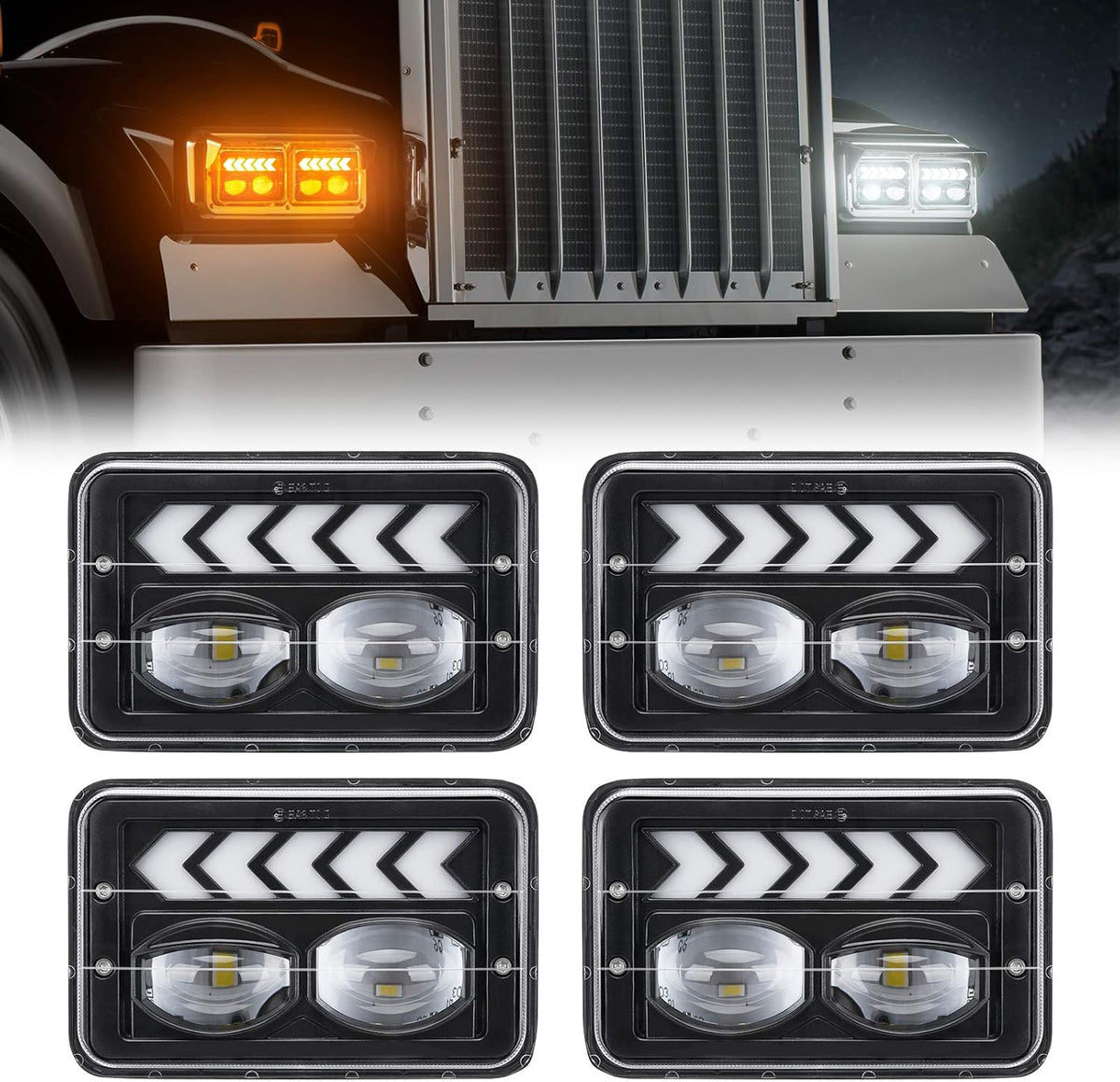 4pcs 4x6 inch LED Headlights Hi/Lo Beam Halo DRL Turn Signal Rectangular Replacement K83466