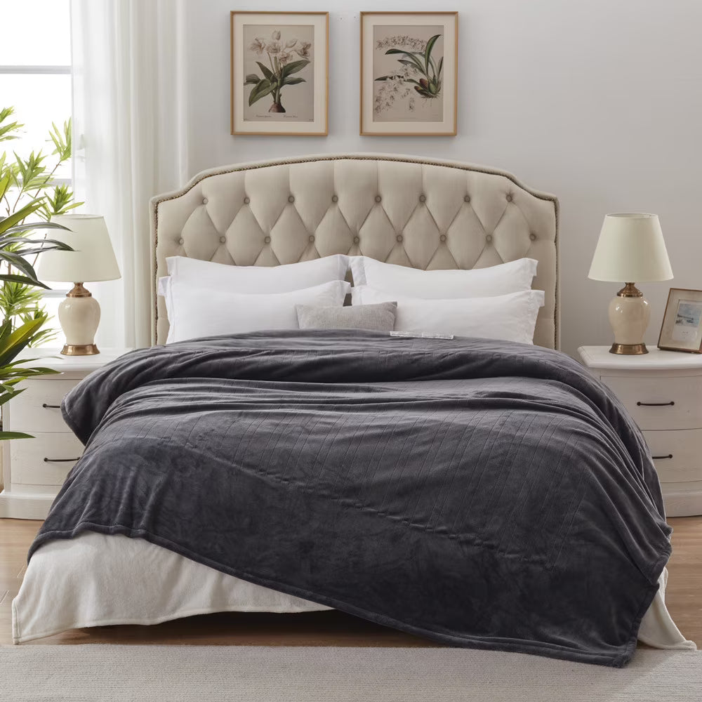 King Size Flannel Heated Blanket with 10 Heat Settings, Charcoal Grey G9199