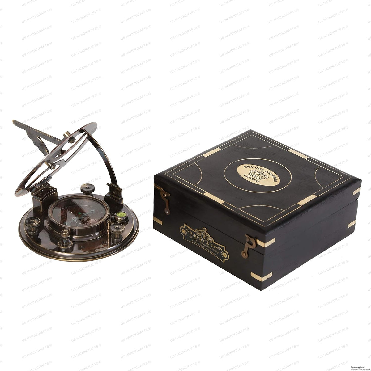 Sundial Compass with Black Wooden Case Brass Sundial V81550