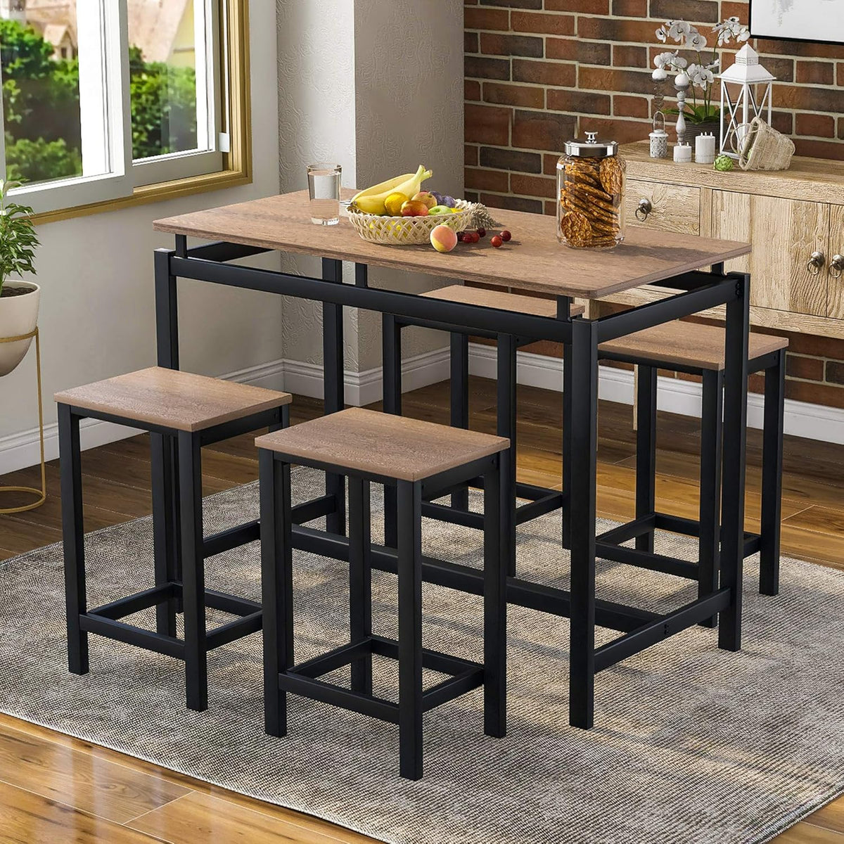 5 Piece Dining Table Set with 4 Chairs Oak E30818
