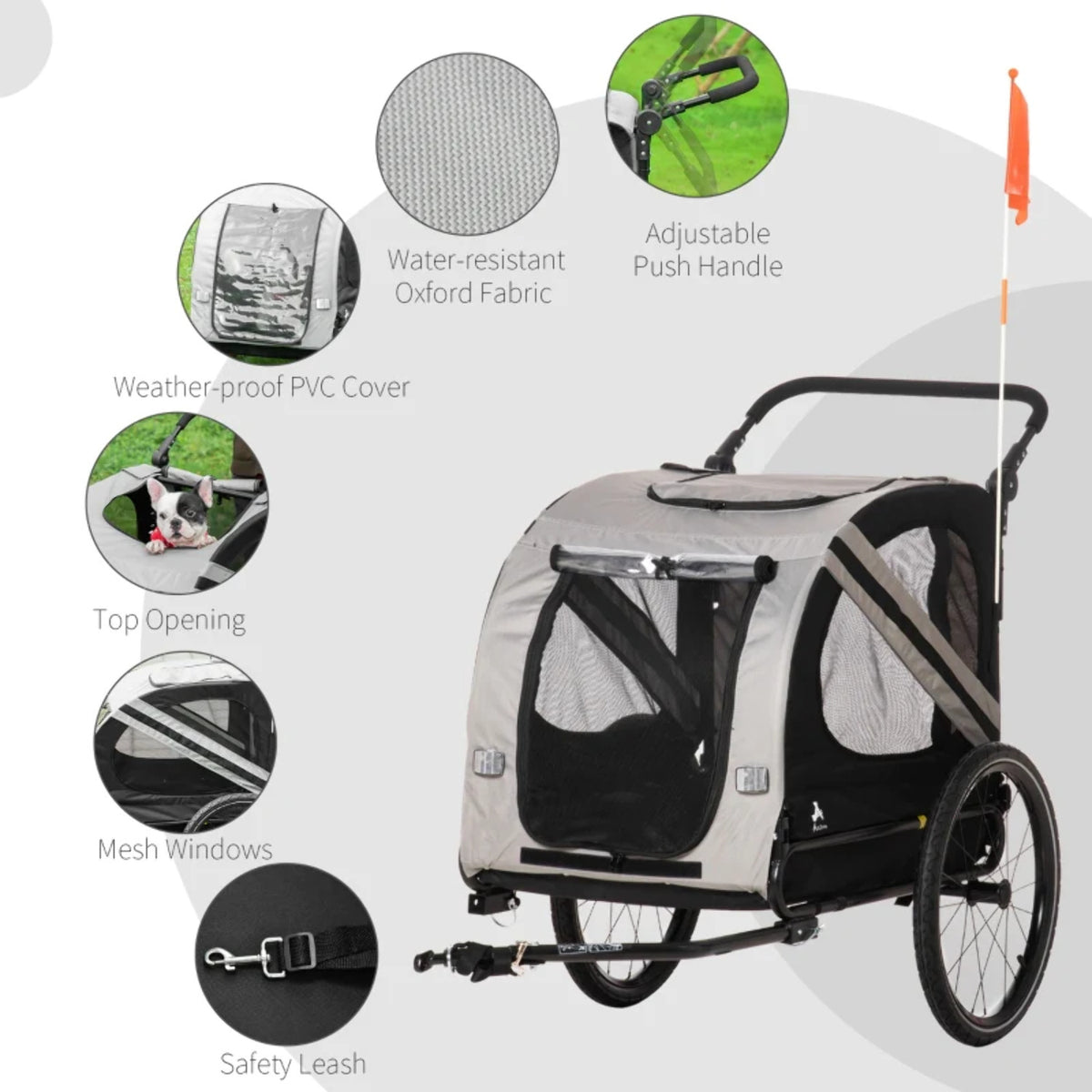 Dog Bike Trailer Stroller with Reflector Flag Y1006