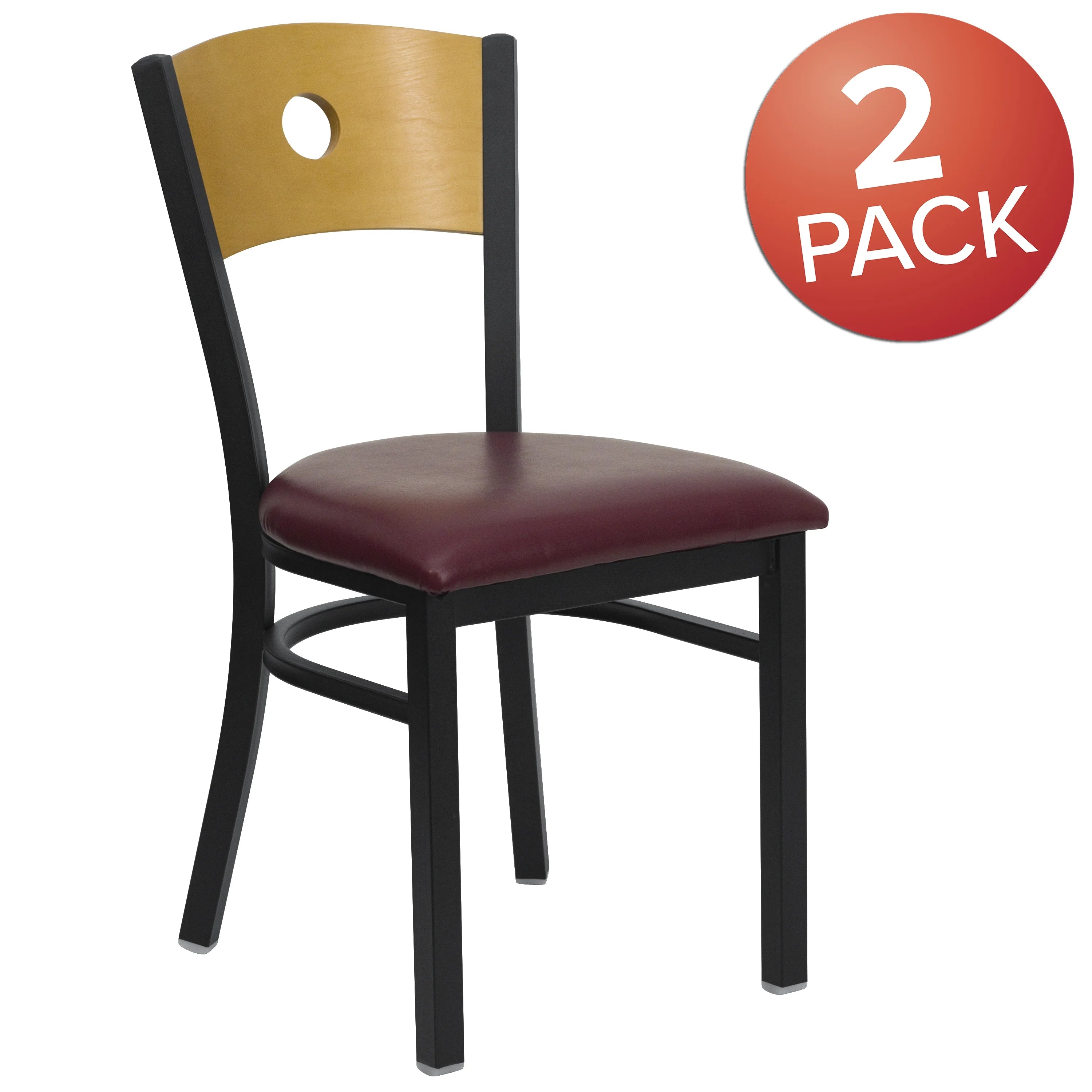 Black Circle Back Metal Restaurant Chair with Burgundy Vinyl Seat I586