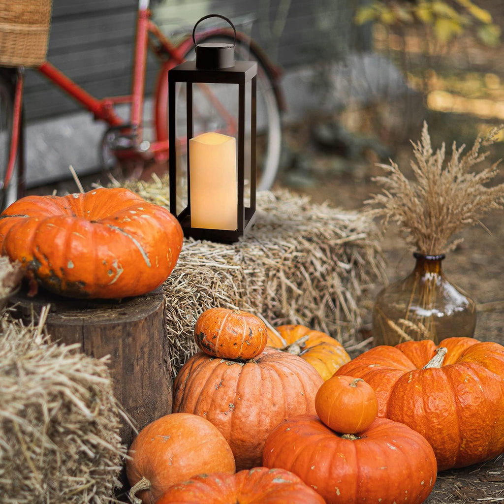 Large Outdoor Lantern with Solar Candle, 18 Inch Tall, Matte Black Metal Frame M3187
