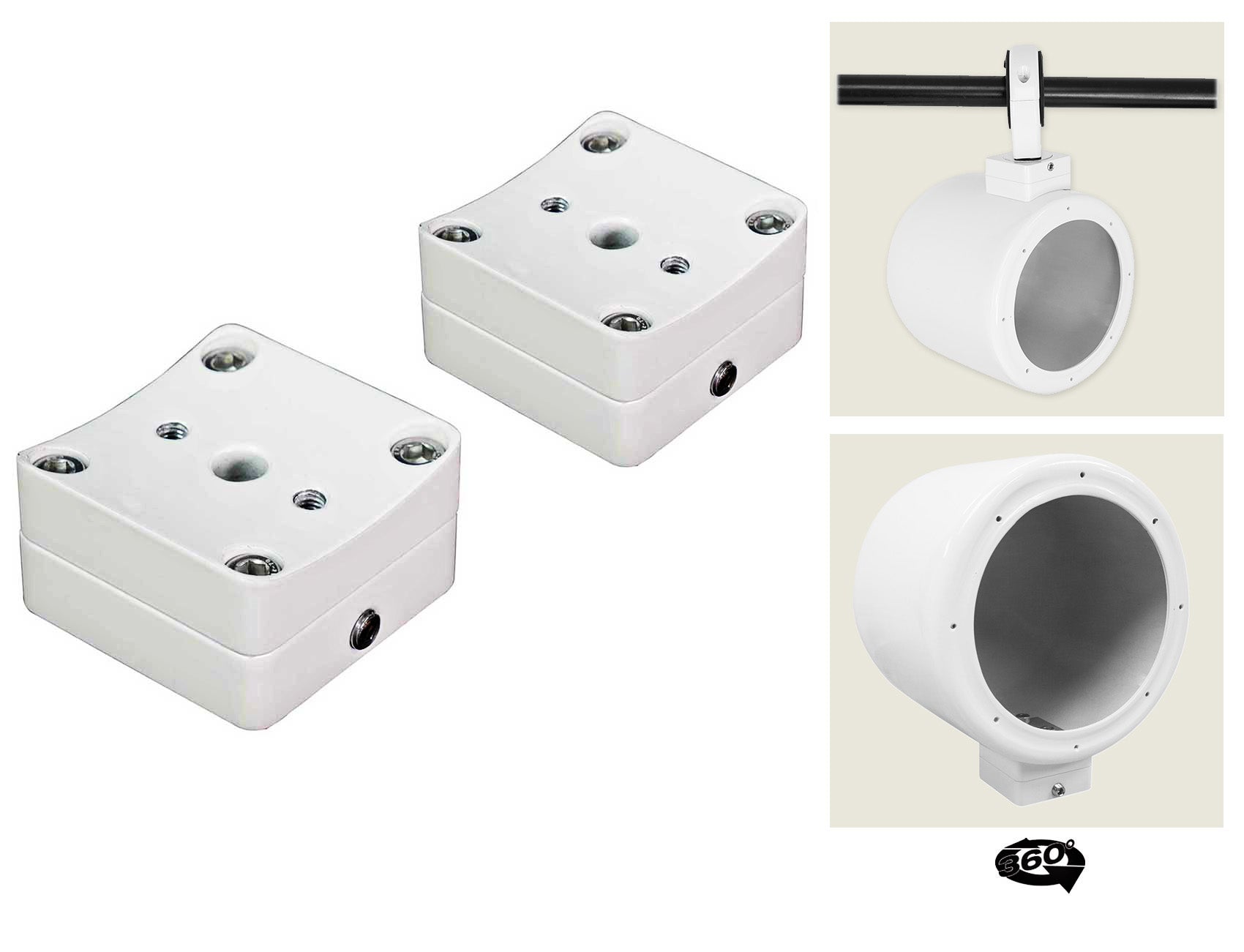 6.5" 360° Swivel White Aluminum Surface Mount Speaker Pods G16867