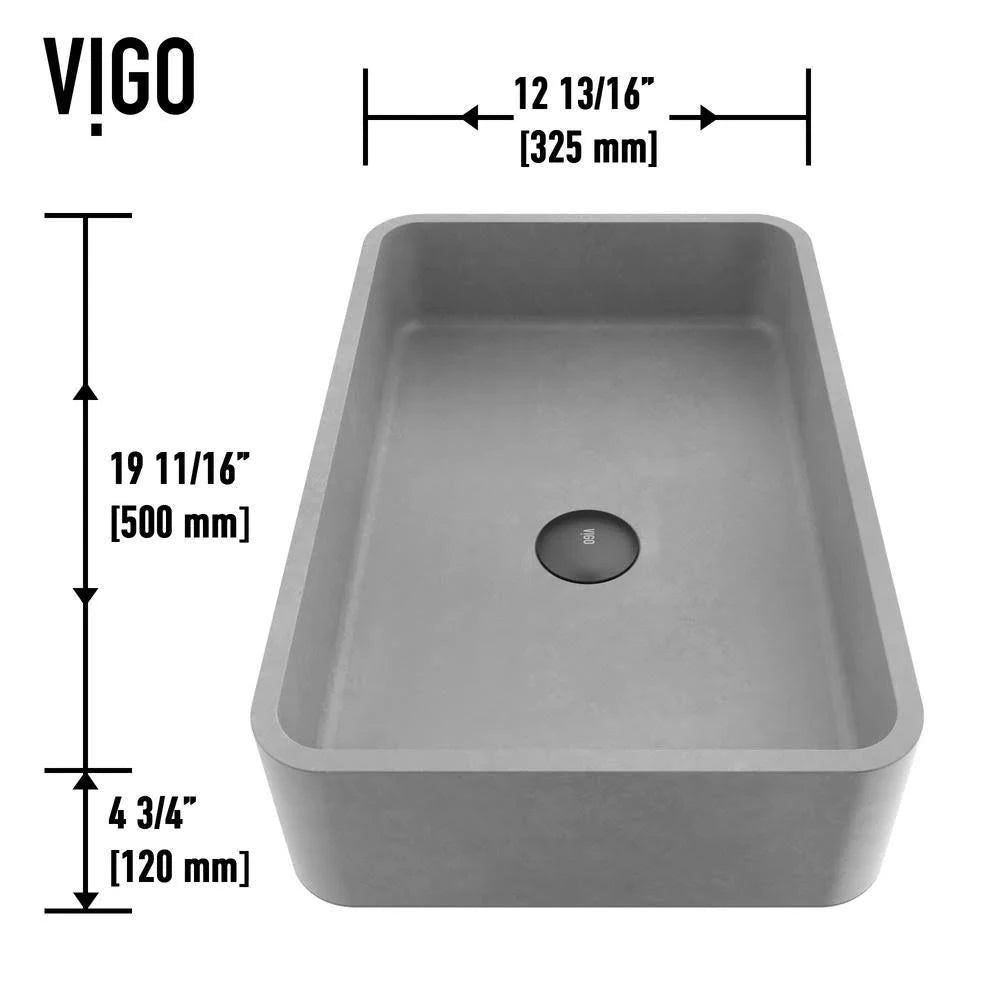 Rectangular Bathroom Vessel Sink in Gray with Faucet and Pop-Up Drain in Matte Black R898322