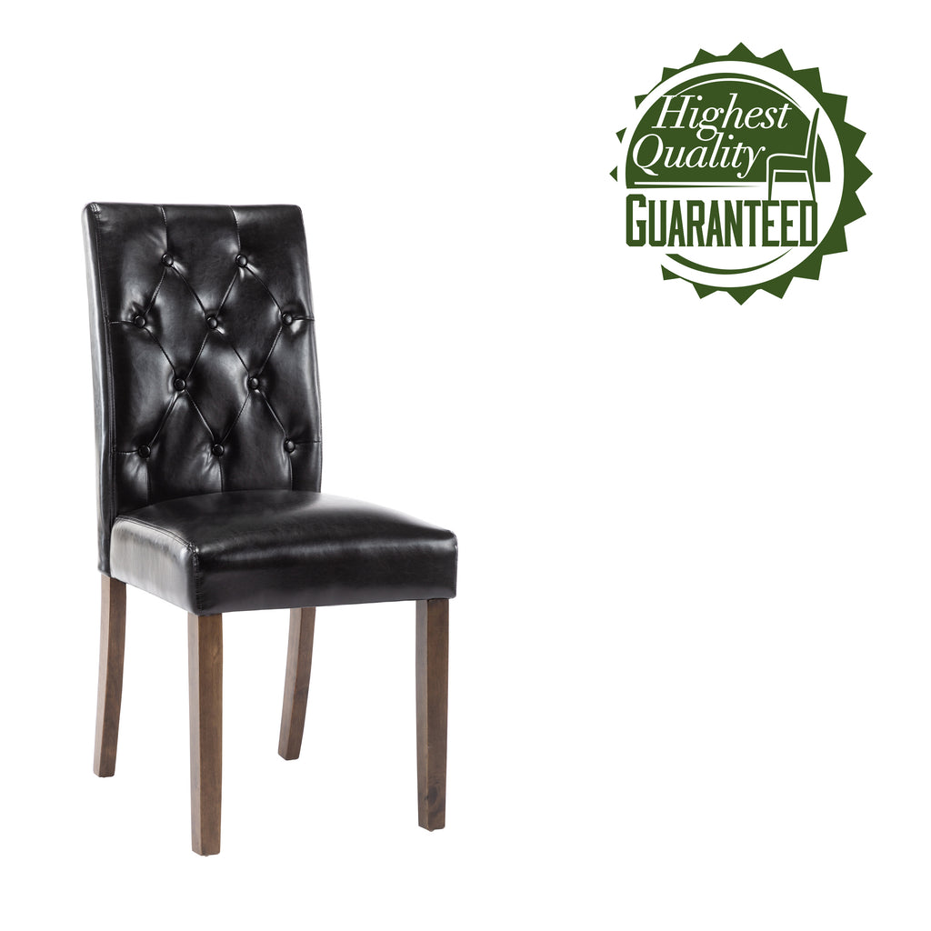 Set Of 2 Dining Chairs With Tall Backs, Button Tufted PU Leather Upholstery And Rubberwood Legs P69976