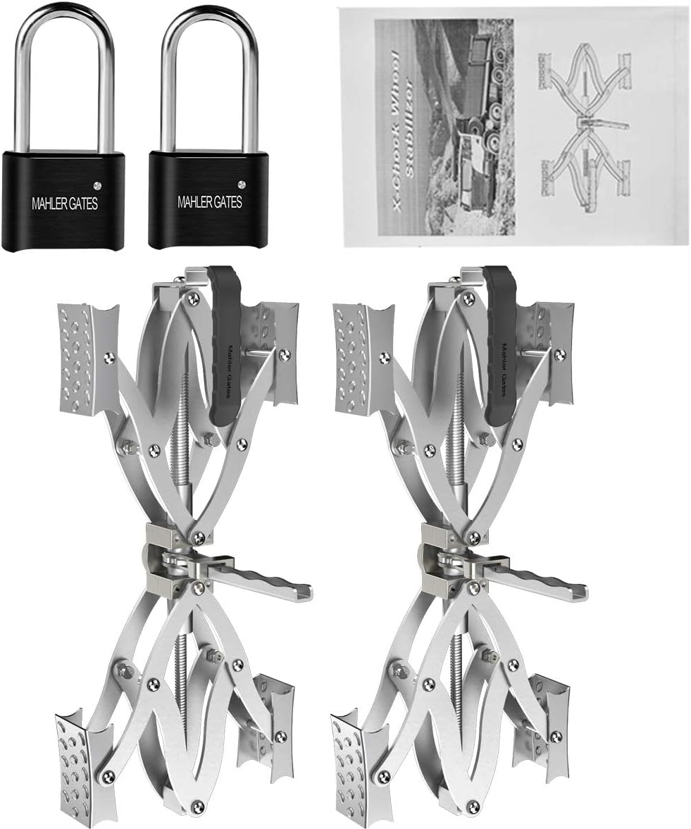 2 Sets 8'' to 17'' Wheel Chocks Stabilizer with Wrench and Code Lock C555