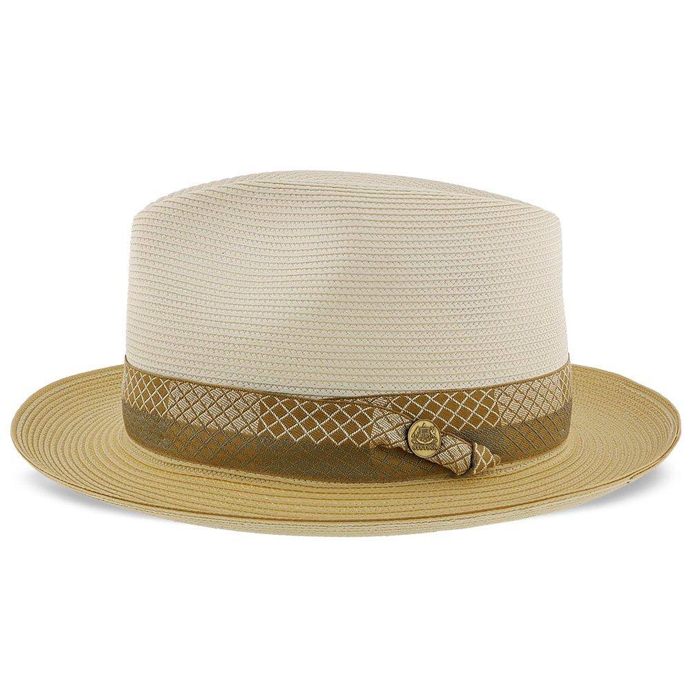 Ivory/Cognac Straw Fedora Hat P7410