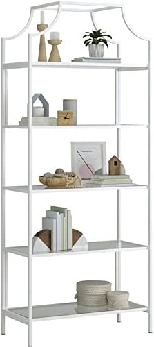5 Shelf Metal Framed Glass Bookcase in Flat White W5237