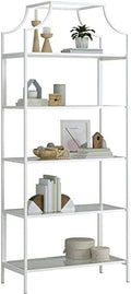 5 Shelf Metal Framed Glass Bookcase in Flat White W5237
