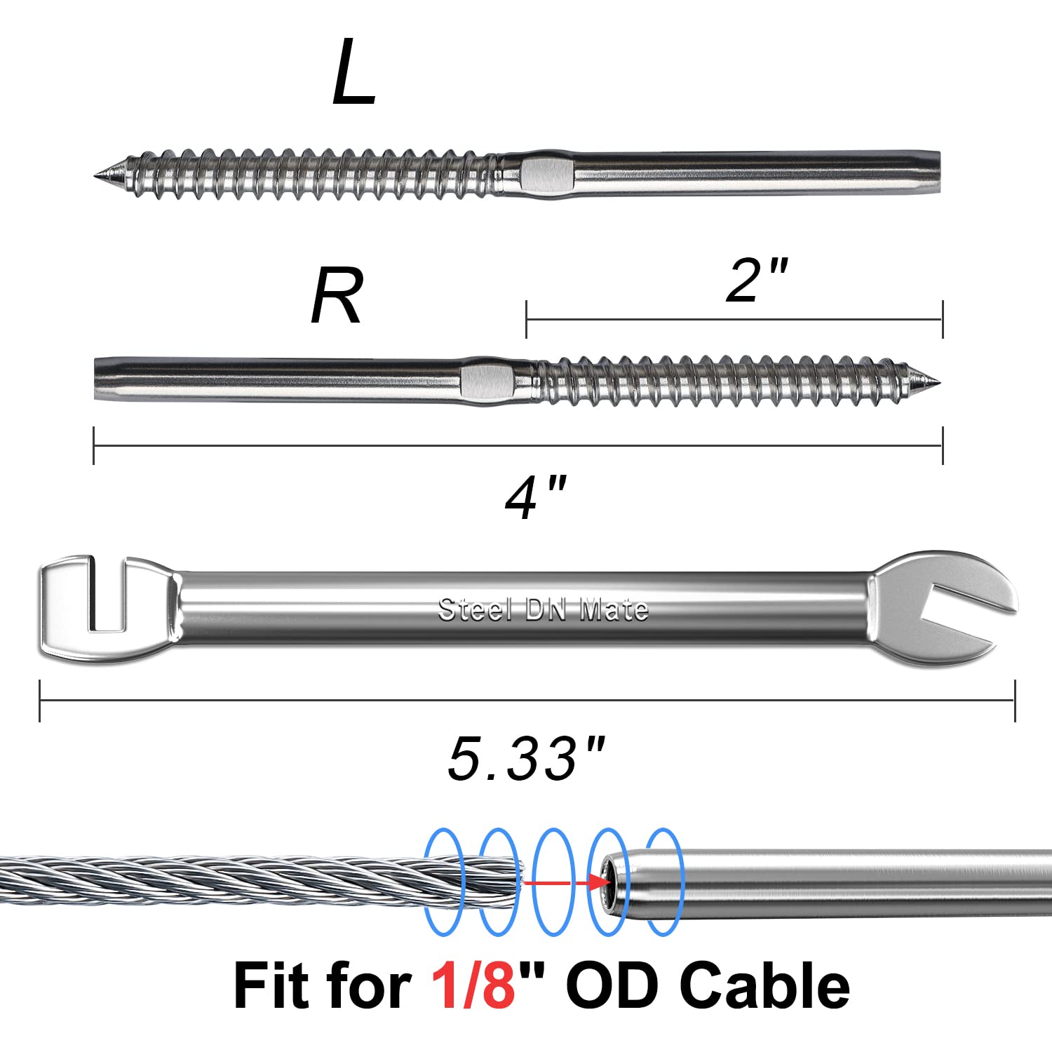 T316 Stainless Steel Swage Lag Screws for Wood Post Deck Railing Kit, 60 Packs S1830
