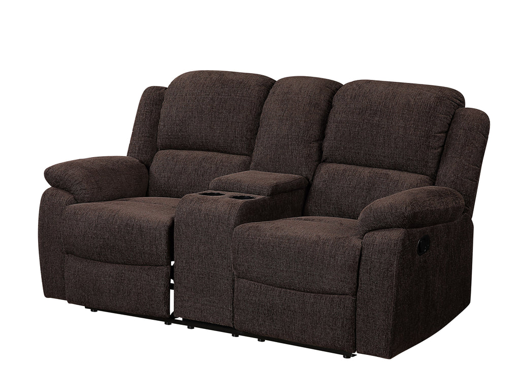Brown Chenille Loveseat with Console G18047